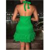 imageSOLY HUX Womens Summer Halter Bodycon Mini Dress Sexy Deep V Ruffle Party Cocktail Cami DressesPlain Green