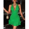 imageSOLY HUX Womens Summer Halter Bodycon Mini Dress Sexy Deep V Ruffle Party Cocktail Cami DressesPlain Green