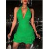 imageSOLY HUX Womens Summer Halter Bodycon Mini Dress Sexy Deep V Ruffle Party Cocktail Cami DressesPlain Green