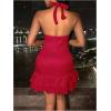 imageSOLY HUX Womens Summer Halter Bodycon Mini Dress Sexy Deep V Ruffle Party Cocktail Cami DressesPlain Red