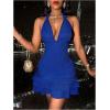 imageSOLY HUX Womens Summer Halter Bodycon Mini Dress Sexy Deep V Ruffle Party Cocktail Cami DressesRoyal Blue