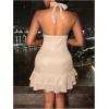 imageSOLY HUX Womens Summer Halter Bodycon Mini Dress Sexy Deep V Ruffle Party Cocktail Cami DressesSolid Apricot