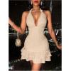 imageSOLY HUX Womens Summer Halter Bodycon Mini Dress Sexy Deep V Ruffle Party Cocktail Cami DressesSolid Apricot