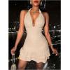 imageSOLY HUX Womens Summer Halter Bodycon Mini Dress Sexy Deep V Ruffle Party Cocktail Cami DressesSolid Apricot