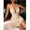 imageSOLY HUX Womens Summer Halter Bodycon Mini Dress Sexy Deep V Ruffle Party Cocktail Cami DressesSolid Apricot