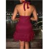 imageSOLY HUX Womens Summer Halter Bodycon Mini Dress Sexy Deep V Ruffle Party Cocktail Cami DressesSolid Burgundy