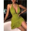 imageSOLY HUX Womens Summer Halter Bodycon Mini Dress Sexy Deep V Ruffle Party Cocktail Cami DressesSolid Green