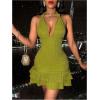 imageSOLY HUX Womens Summer Halter Bodycon Mini Dress Sexy Deep V Ruffle Party Cocktail Cami DressesSolid Green