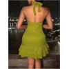 imageSOLY HUX Womens Summer Halter Bodycon Mini Dress Sexy Deep V Ruffle Party Cocktail Cami DressesSolid Green