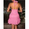 imageSOLY HUX Womens Summer Halter Bodycon Mini Dress Sexy Deep V Ruffle Party Cocktail Cami DressesSolid Pink