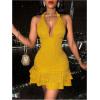 imageSOLY HUX Womens Summer Halter Bodycon Mini Dress Sexy Deep V Ruffle Party Cocktail Cami DressesSolid Yellow