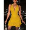 imageSOLY HUX Womens Summer Halter Bodycon Mini Dress Sexy Deep V Ruffle Party Cocktail Cami DressesSolid Yellow