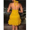 imageSOLY HUX Womens Summer Halter Bodycon Mini Dress Sexy Deep V Ruffle Party Cocktail Cami DressesSolid Yellow