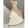 imageSOLY HUX Womens Summer Maxi Dress Mock Neck Cap Sleeve A Line Flowy Modest Elegant Long DressesPlain Khaki