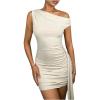 imageSOLY HUX Off The Shoulder Draped Mini Dress One Shoulder Bodycon Ladies Wedding Guest Dresses Sexy Cocktail OutfitSolid Apricot