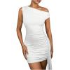 imageSOLY HUX Off The Shoulder Draped Mini Dress One Shoulder Bodycon Ladies Wedding Guest Dresses Sexy Cocktail OutfitSolid White