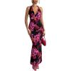 imageSOLY HUX Womens Floral Print Mesh Halter Bodycon Dress Cowl Neck Tie Backless Maxi DressesBlack Floral
