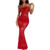 imageSOLY HUX Womens Lace Sheer Maxi Dress Strapless Sleeveless Tube Fishtail Bodycon Long Party Club DressesPure Red