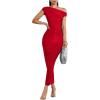 imageSOLY HUX Womens Off The Shoulder Maxi Dress Bodycon Ruched Asymmetrical Neck Long Dresses Party Evening DressPure Red