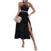 imageSOLY HUX Womens Printed Halter Sleeveless Split Ruffle Hem A Line Dress Summer Midi DressesBlack Chevron