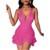 imageSOLY HUX Womens Summer Halter Bodycon Mini Dress Sexy Deep V Ruffle Party Cocktail Cami DressesHot Pink