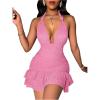 imageSOLY HUX Womens Summer Halter Bodycon Mini Dress Sexy Deep V Ruffle Party Cocktail Cami DressesSolid Pink