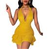 imageSOLY HUX Womens Summer Halter Bodycon Mini Dress Sexy Deep V Ruffle Party Cocktail Cami DressesSolid Yellow