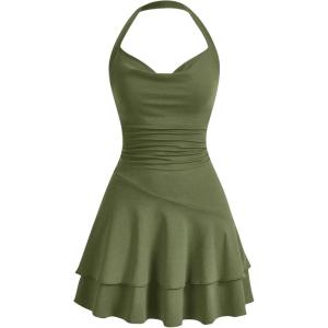 imageSOLY HUX Cute Halter Mini Dresses for Women Summer Sexy Club Party Backless Short SundressArmy Green