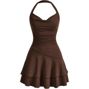 imageSOLY HUX Cute Halter Mini Dresses for Women Summer Sexy Club Party Backless Short SundressChocolate Brown
