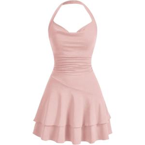 imageSOLY HUX Cute Halter Mini Dresses for Women Summer Sexy Club Party Backless Short SundressDusty Pink