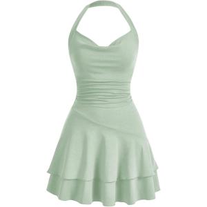 imageSOLY HUX Cute Halter Mini Dresses for Women Summer Sexy Club Party Backless Short SundressMint Green