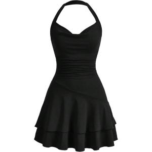 imageSOLY HUX Cute Halter Mini Dresses for Women Summer Sexy Club Party Backless Short SundressPure Black