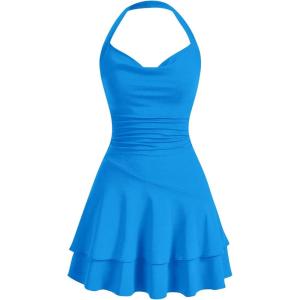 imageSOLY HUX Cute Halter Mini Dresses for Women Summer Sexy Club Party Backless Short SundressPure Blue