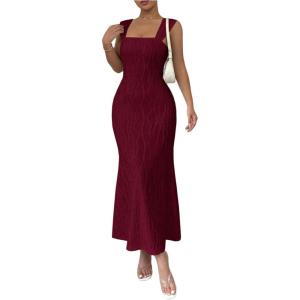 imageSOLY HUX Womens Backless Bodycon Dress Square Neck Sleeveless Fishtail Hem Textured Long DressesSolid Burgundy