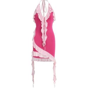 imageSOLY HUX Womens Halter Ruffle Cami Mini Dresses Bodycon Backless Club Party DressPlain Hotpink