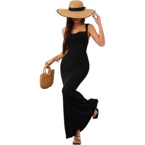 imageSOLY HUX Womens Open Back Cowl Neck Bodycon Maxi Dresses Sleeveless Tie Backless Cami Party Long DressPlain Black