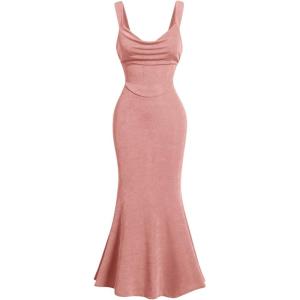 imageSOLY HUX Womens Open Back Cowl Neck Bodycon Maxi Dresses Sleeveless Tie Backless Cami Party Long DressPlain Pink