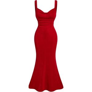 imageSOLY HUX Womens Open Back Cowl Neck Bodycon Maxi Dresses Sleeveless Tie Backless Cami Party Long DressPlain Red