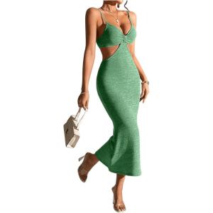imageSOLY HUX Womens Open Back Going Out Dresses Cut Out Cami Spaghetti Strap Backless Midi Bodycon DressPlain Green