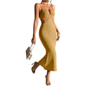 imageSOLY HUX Womens Open Back Going Out Dresses Cut Out Cami Spaghetti Strap Backless Midi Bodycon DressPlain Yellow