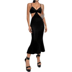 imageSOLY HUX Womens Open Back Going Out Dresses Cut Out Cami Spaghetti Strap Backless Midi Bodycon DressSolid Black