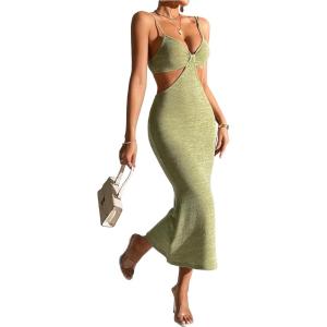 imageSOLY HUX Womens Open Back Going Out Dresses Cut Out Cami Spaghetti Strap Backless Midi Bodycon DressSolid Green