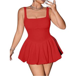 imageSOLY HUX Womens Plus Size Square Neck Sleeveless A Line Bubble Dress Y2k Mini DressesPure Red