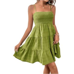 imageSOLY HUX Womens Sundress Smock Cami Mini Dress Sleeveless Swing A Line Short Dresses Casual Cute Summer DressesLime Green