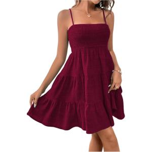 imageSOLY HUX Womens Sundress Smock Cami Mini Dress Sleeveless Swing A Line Short Dresses Casual Cute Summer DressesPlain Burgundy