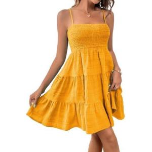 imageSOLY HUX Womens Sundress Smock Cami Mini Dress Sleeveless Swing A Line Short Dresses Casual Cute Summer DressesPlain Mustard Yellow
