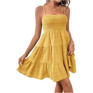 imageSOLY HUX Womens Sundress Smock Cami Mini Dress Sleeveless Swing A Line Short Dresses Casual Cute Summer DressesPlain Yellow