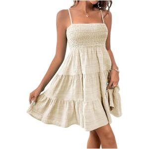 imageSOLY HUX Womens Sundress Smock Cami Mini Dress Sleeveless Swing A Line Short Dresses Casual Cute Summer DressesSolid Beige