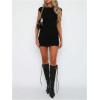 imageSOLY HUX Backless Dresses for Women Cap Sleeve Boat Neck Fitted Mini Dress Party Club Rave OutfitSolid Black