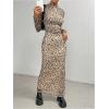 imageSOLY HUX Womens Leopard Print Bodycon Dress Mock Neck Long Sleeve Split Hem Cheetah Long DressesBrown Leopard